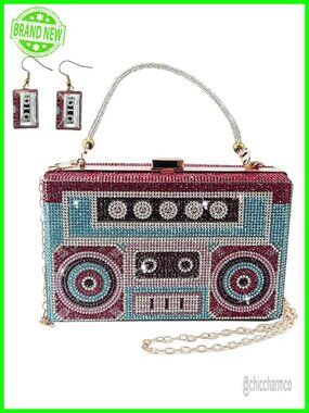 Rhinestone Crystal Evening Clutch Bedazzled Cash Handbag Square Box Purse